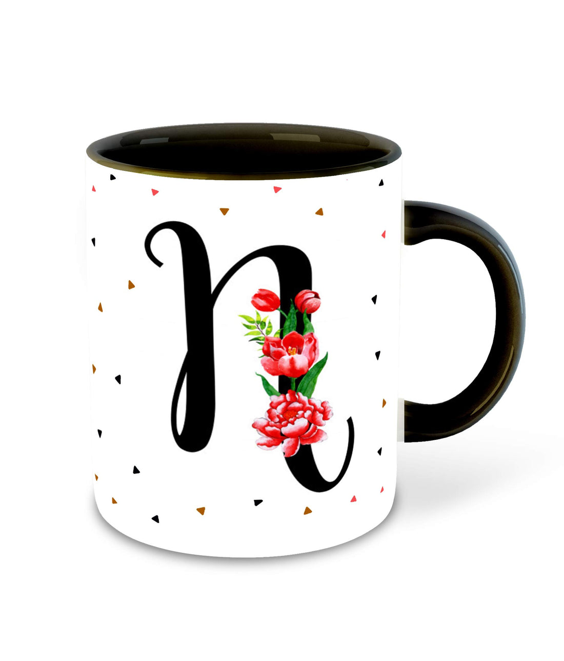 Letter N Name Initial Alphabet Inspiration Printed Black Inner Ceramic Coffee Mug - Birthday | Anniversary | Best Gift | Hobby (Multi 14)