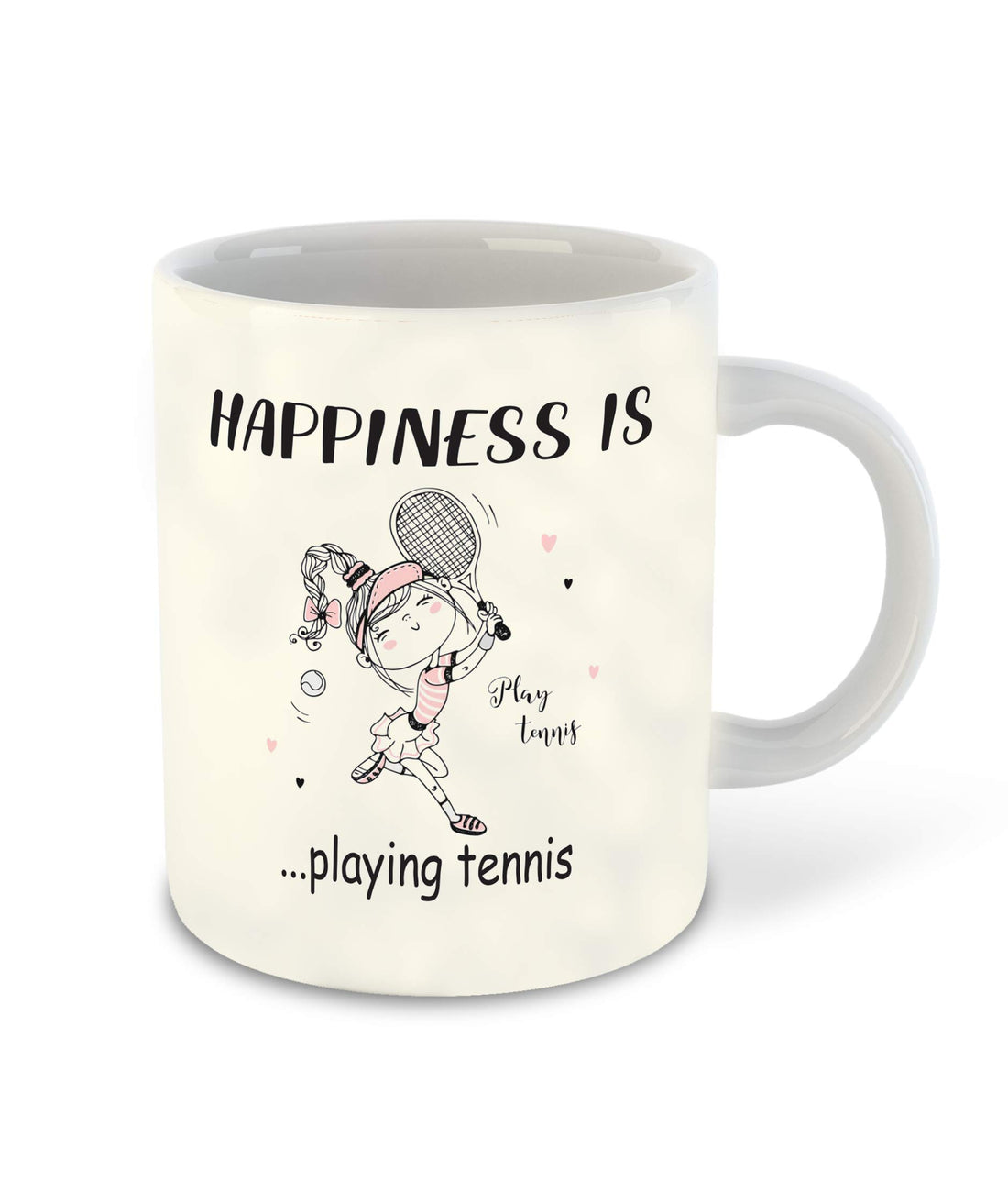 Happiness is Playing Tennis Printed White Inner Colour Ceramic Coffee Mug | Drink | Milk Cup - Best Gift | Happiness, (Design 7)