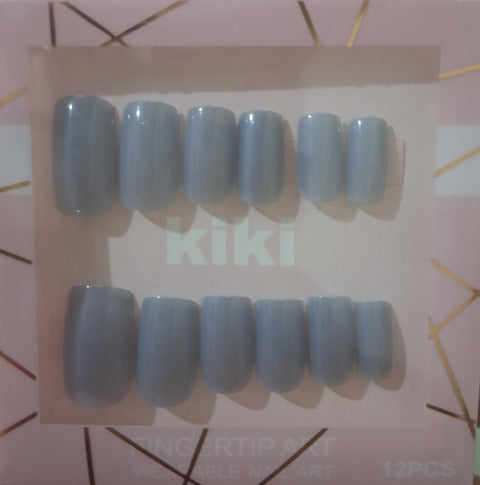 Acrylic Press on Nails - 12 Pcs Medium - Fake Nails, Perfect for Parties, Come with 1 Sheet Double Face - Oval Shape (Oval, Light Blue)