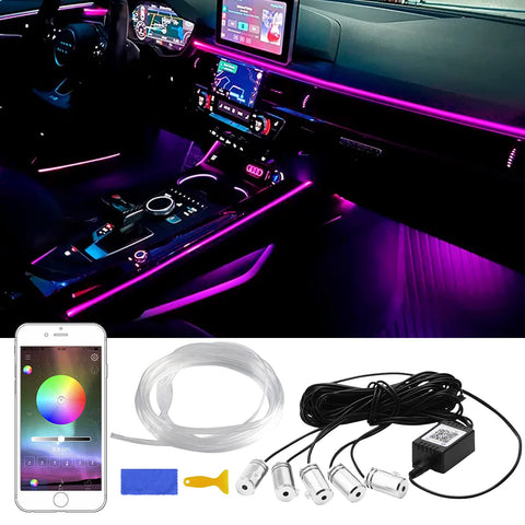 panthem Car LED Interior Strip Light, 5 in 1 16 Million Colors with 236 inches Fiber Optic, Multicolor RGB Sound Active Automobile Atmosphere Strip Ambient Lighting Kit Wireless Bluetooth APP Control