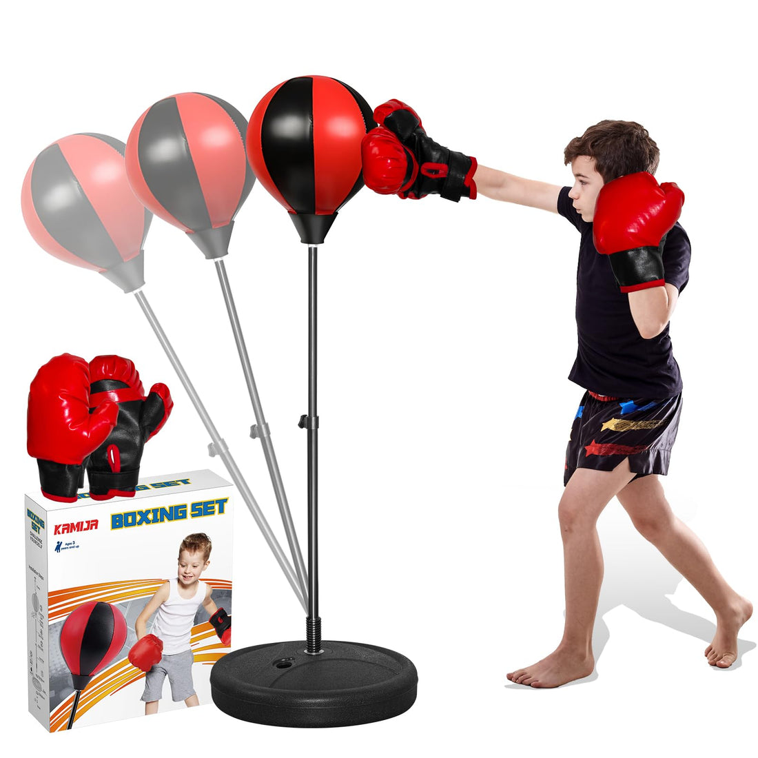 Punching Bag for Kids, Boxing Bag for Kids 3-8 Years Old, Kids Punching Bags with Height Adgustable Stand, Kids Boxing Set with Gloves, Sport Toy for Boys & Girls