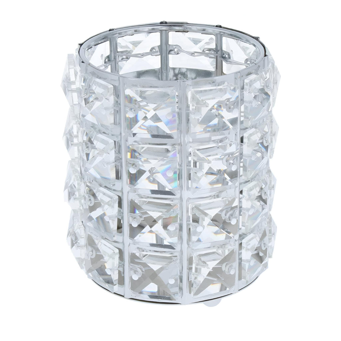 Cup - Elegant crystal cosmetic storage holder with shimmering silver coat, practical pen and brush stand for beauty setups, desktop accessory combining organization and glowing decor style