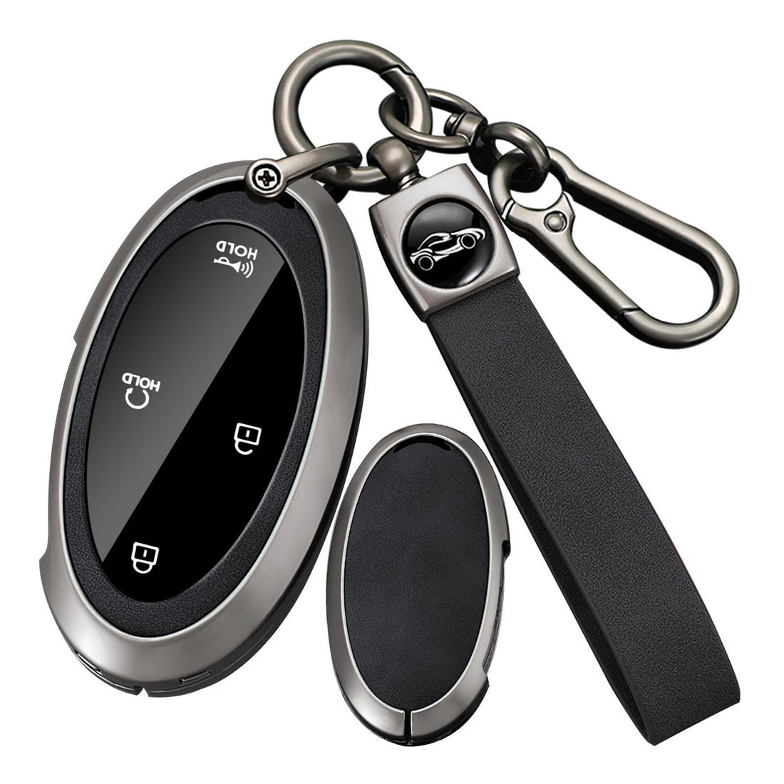 ontto Leather Key Cover Fit for Hyundai 5/7 Buttons Key Fob Solid Car Key Case for Ioniq 6 Grandeur GN7 KONA Elantra Azera Sonata Hybrid Santa fe Tucson Hybrid 2023 2024 2025,Black