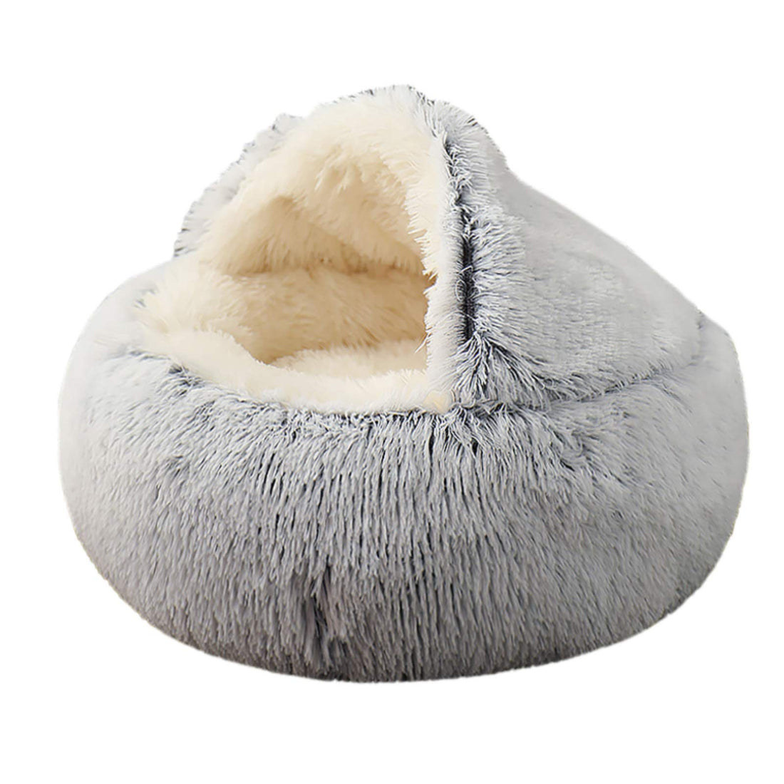 Moro Moro 3 Round Soft Plush Burrowing Hooded Cat Bed, Small, Grey