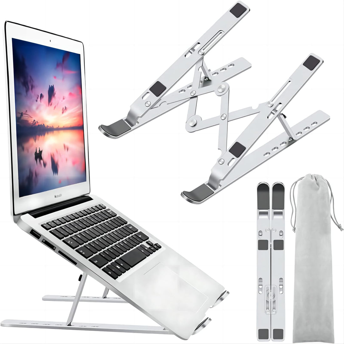 Laptop Stand, Laptop Holder Riser Computer Stand, Adjustable Aluminum Foldable Portable Notebook Stand, Compatible with MacBook Air Pro, HP, Lenovo, Dell, More 10-15.6” Laptops and Tablets (Silver)