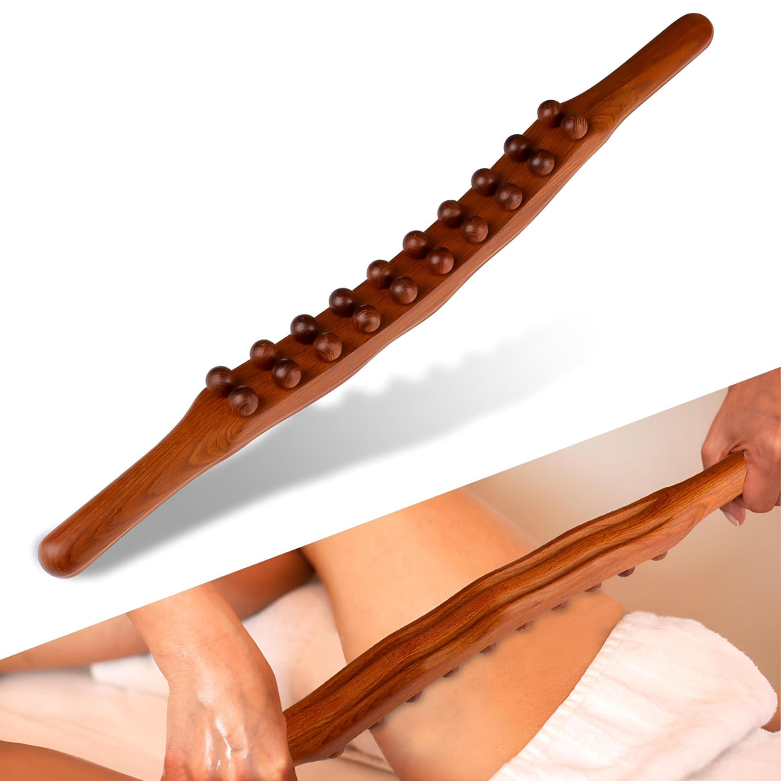 Trigger Balls - Natural Beech Wood Stick Twenty Massage Points 57.9 by 3.8 cm Designed to Effectively Relieve Stress in Back, Legs, Neck, Full Body
