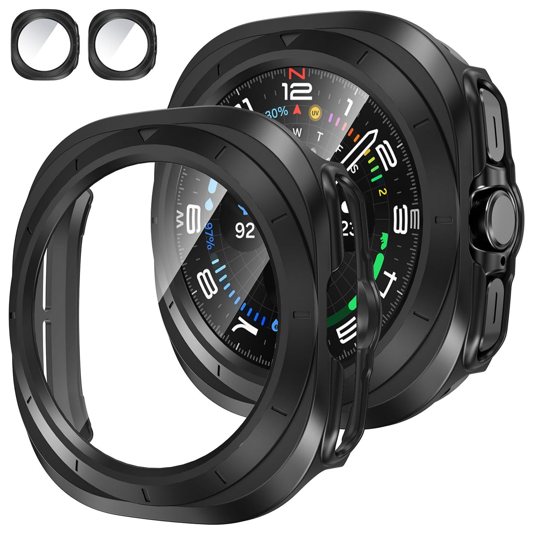 NALACAL 2 Pack Screen Protector Case for Samsung Galaxy Watch 7 Ultra 2024 47mm Accessories, Scratch Resistant Protective Face Cover for 47 mm, Hard Bumper Built-in Tempered Glass Film for Women Men
