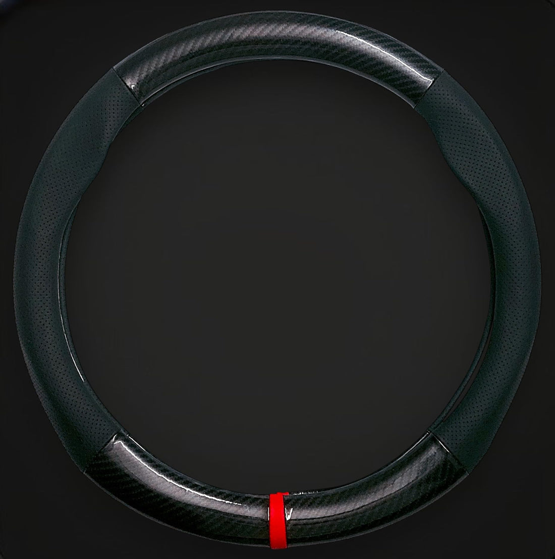Car Steering Wheel Cover for Women and Men, Premium Carbon Fiber Leather Car Steering Wheel Cover, Fits Sedans, SUVs, Trucks, Round Design (Black - Red Stripe)