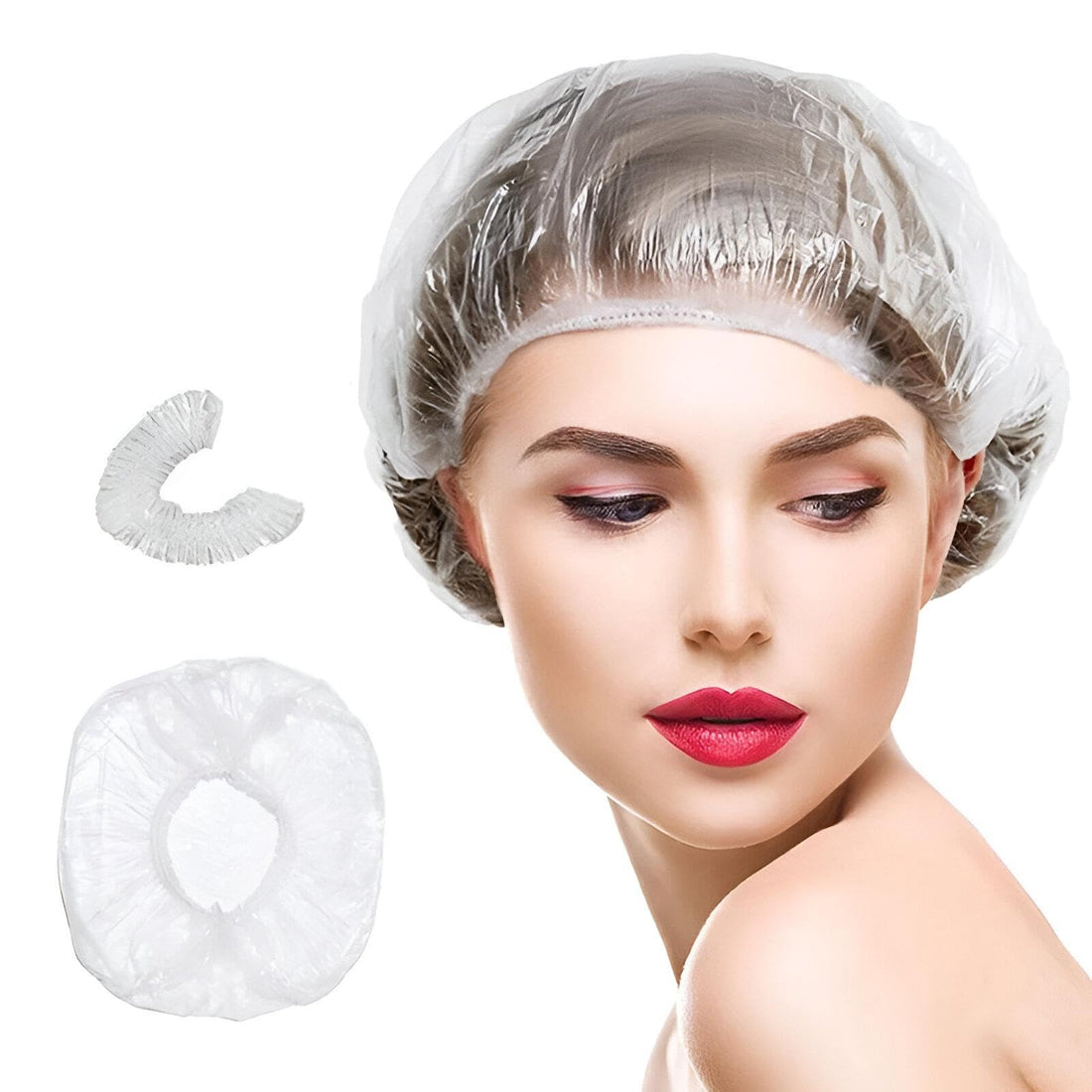 Clear Waterproof Shower Cap - Large, Thick, Flexible Plastic Design for Spa, Hotels, Home, Hair Salons, Beauty, and Travel Purposes (100 Units)