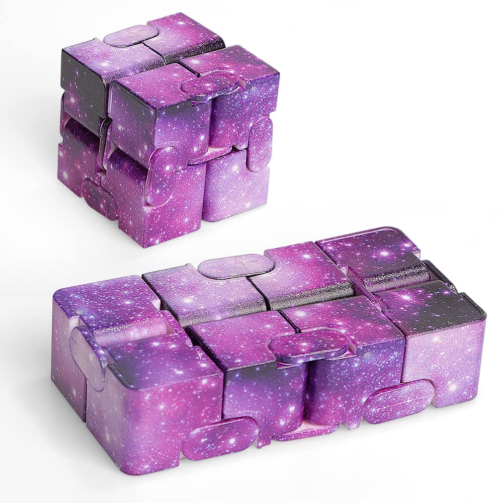 Infinity Cube Mini Hand Held Finger Fidget Puzzle Toy Stress Anxiety Relief for Adults Children ADD ADHD Good Gift Killing Time and Fun Magic (Purple Galaxy)