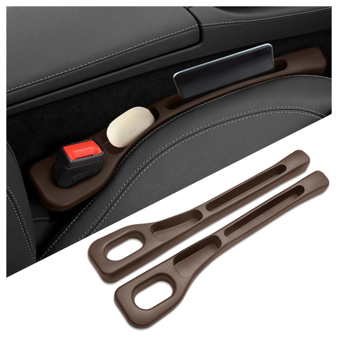 2PCS Upgrade Car Seat Gap Filler Organizer,Car Gap Filler Organizer with Storage Space for Filling Gaps & Storing Items,Versatile Car Accessories Gap Filler for Car Fit Most Vehicles (Brown)