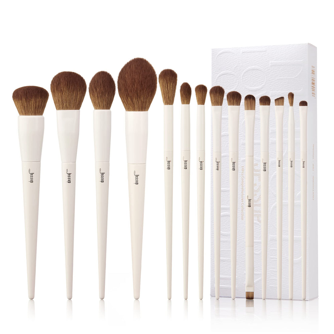 Jessup vegan makeup brushes set professional eco-friendly synthetic powder foundation highlight concealer eyeshadow blending eyebrow liner spoolie brush set light grey 14pcs t329
