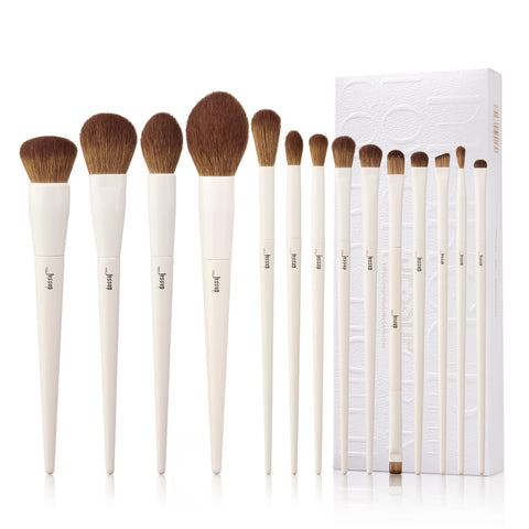 Jessup vegan makeup brushes set professional eco-friendly synthetic powder foundation highlight concealer eyeshadow blending eyebrow liner spoolie brush set light grey 14pcs t329