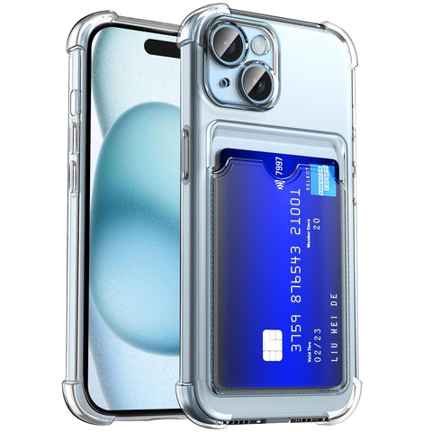 Dl3 Mobilak iPhone 13 6.1-Inch Case Clear Card Holder Back Wallet Crystal Transparent Soft TPU Shockproof Bumper Corner Drop Protection Phone Case Cover With Camera Lens Protection - Transparent