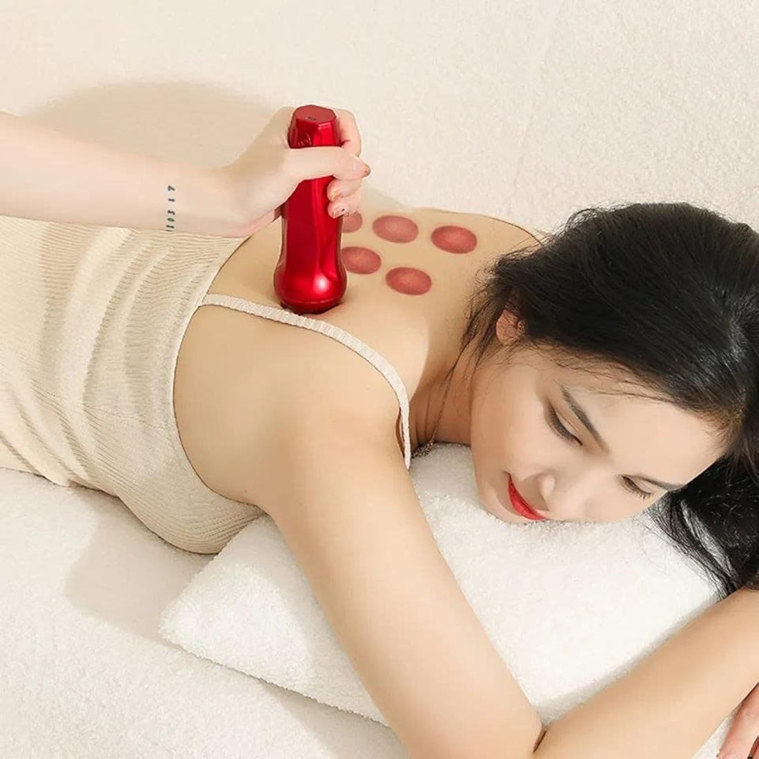 Electric Gua Sha Scraping Massager and Cupping Therapy Tool, Anti-Cellulite Magnetic Therapy for Back, Neck, Shoulder, Thigh, Vacuum Suction Detoxification (Red)