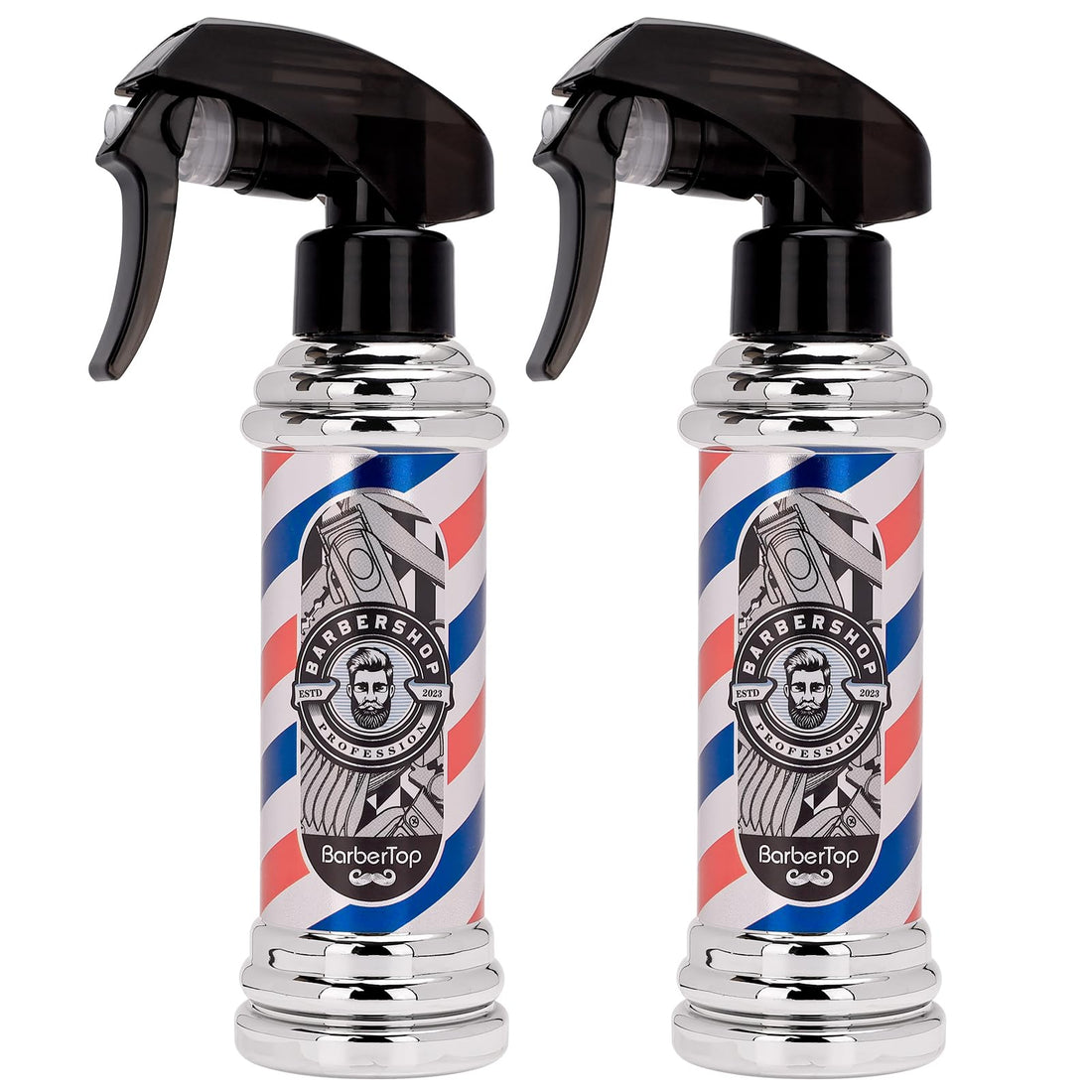 ZIBARBER 2PCS Hair Bottles,Professional Barber Spray Bottle Retro Stripes Empty Hairstyling Reusable Large Capacity Hair Spray Can for Hairdresser (Silver)