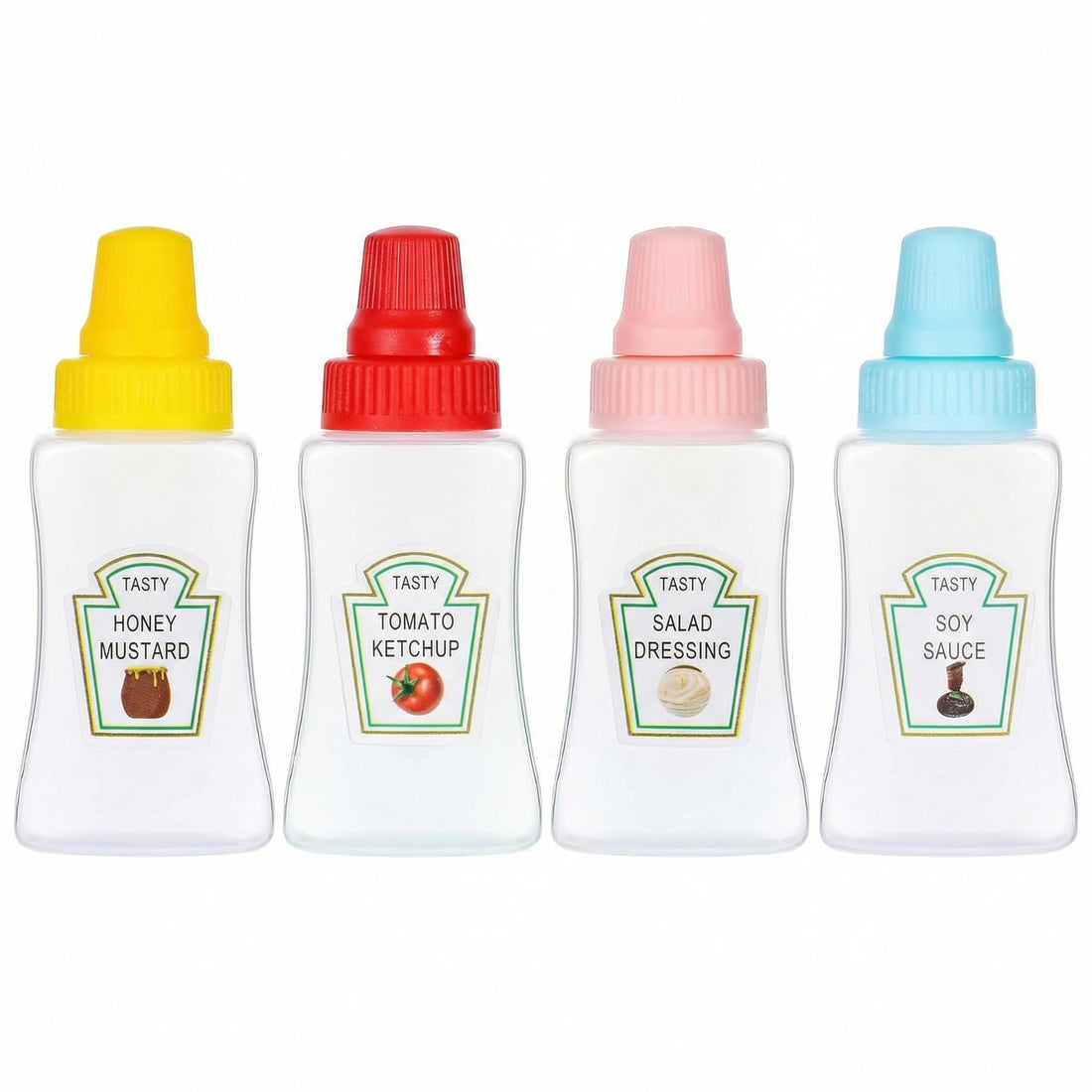 4PCS Mini Ketchup Bottles, 23ml Sauce Squeeze Bottles with Leakproof Screw Cap, Portable Salad Dressing Containers, Small Sauce Dispensers for Soy Sauce, Honey, Condiments