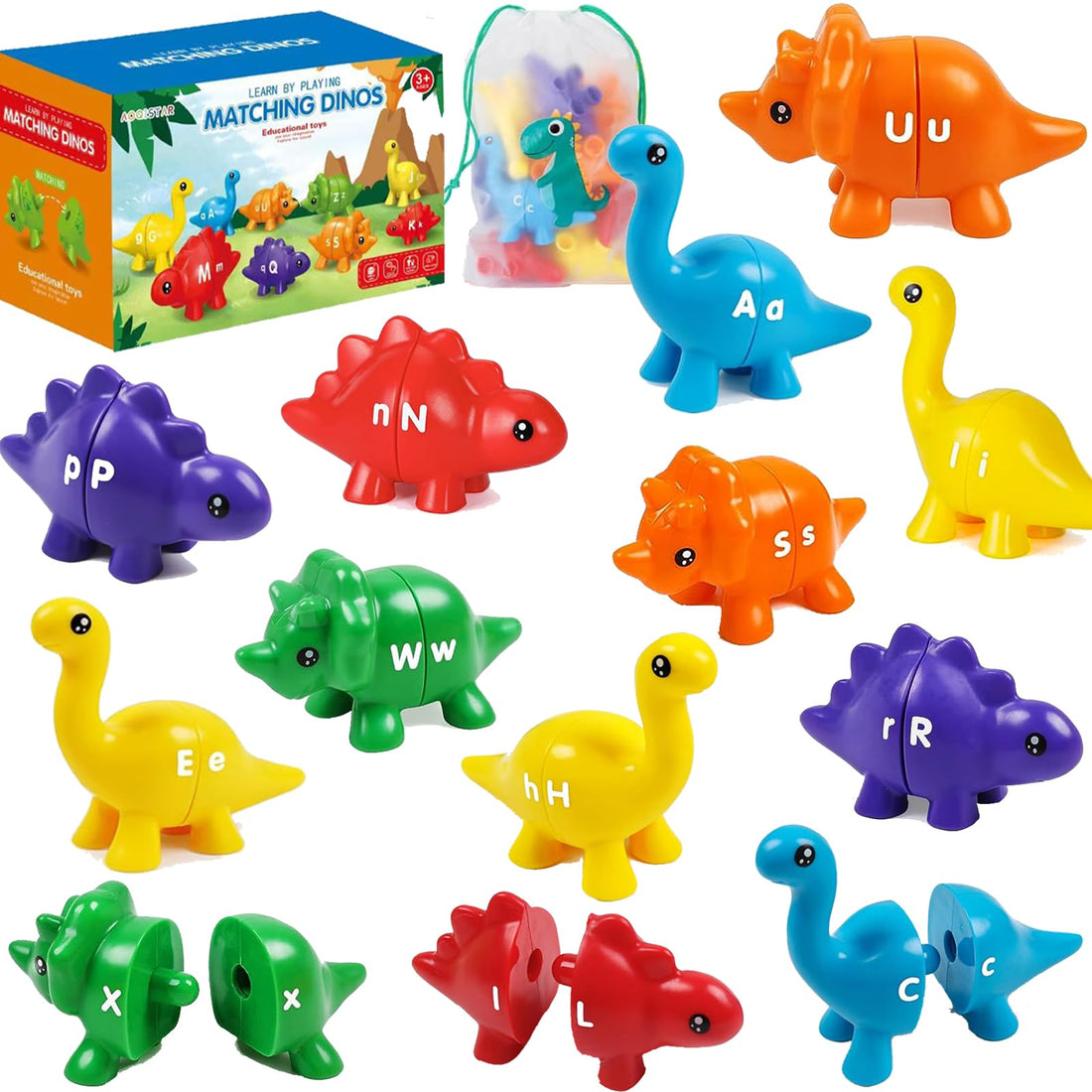Alphabet Learning Toys Matching Letters Dinosaur Toys for Toddlers 1-3 ABC Letter Match Games Preschool Educational Montessori Fine Motor Skills Sorting Toy for Kids Ages 3-5 Boys Girls Gift