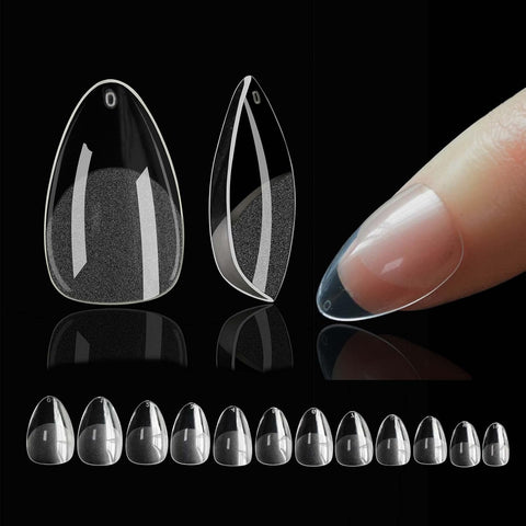 240pcs Fake Nails Oval Shape Full Cover Stiletto Fake Nail Tips False Nail Art Tips For Practice Hand Display Nails Art Gel Design - Transparent