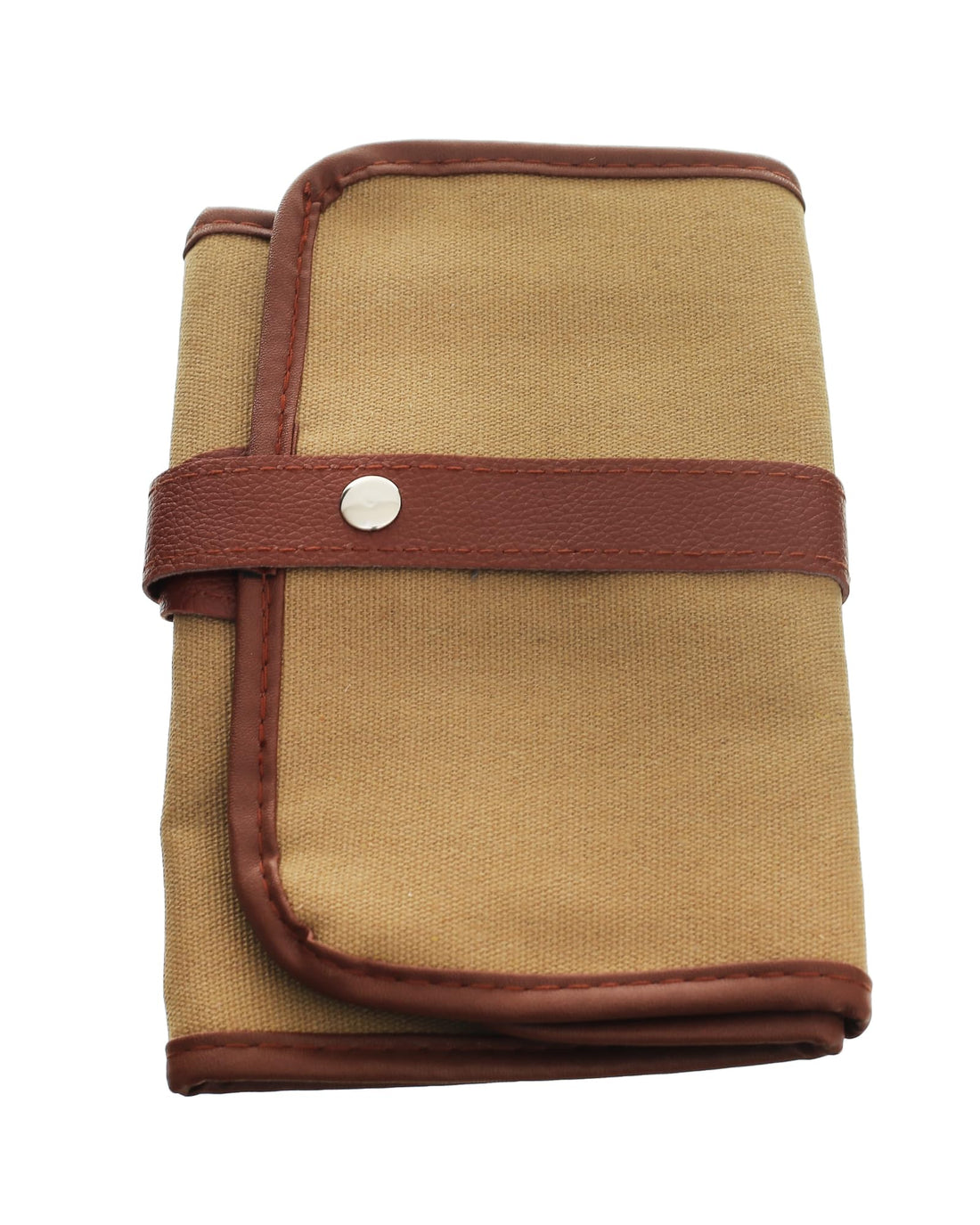 Elmaayergy E0102 KS-47 Fabric Roll-Up Pouch With Snap Closure For Organizing Brushes, Tools, And Pens, Made With Premium Material For Durability And Long-Lasting Use - Brown