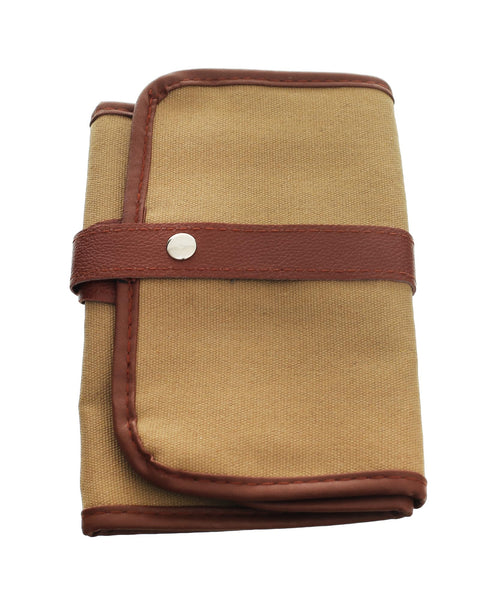 Elmaayergy E0102 KS-47 Fabric Roll-Up Pouch With Snap Closure For Organizing Brushes, Tools, And Pens, Made With Premium Material For Durability And Long-Lasting Use - Brown