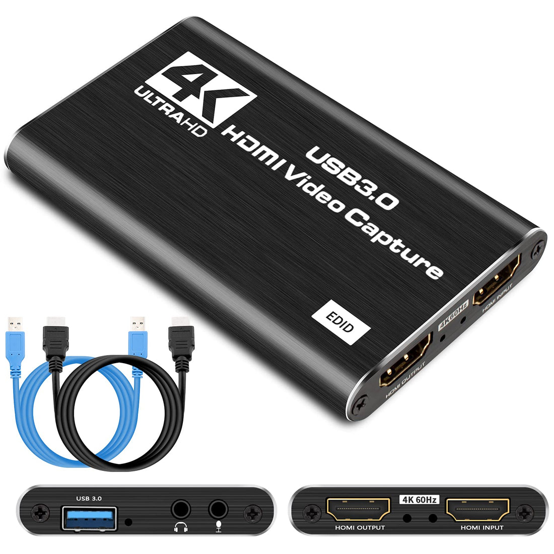 Audio Video Capture Card,4K HDMI USB3.0 Capture Adapter 1080P 60fps Video Capture Device Portable Video Converter for Gaming Streaming Live Broadcast Video Recording,Support PS4 X-box Camcorder