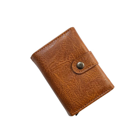Special design Card Holder Wallets Rfid Magic Trifold Leather Slim Mini Wallet Small Money Bag Aluminium Credit Card Holder for men and women (Brown)