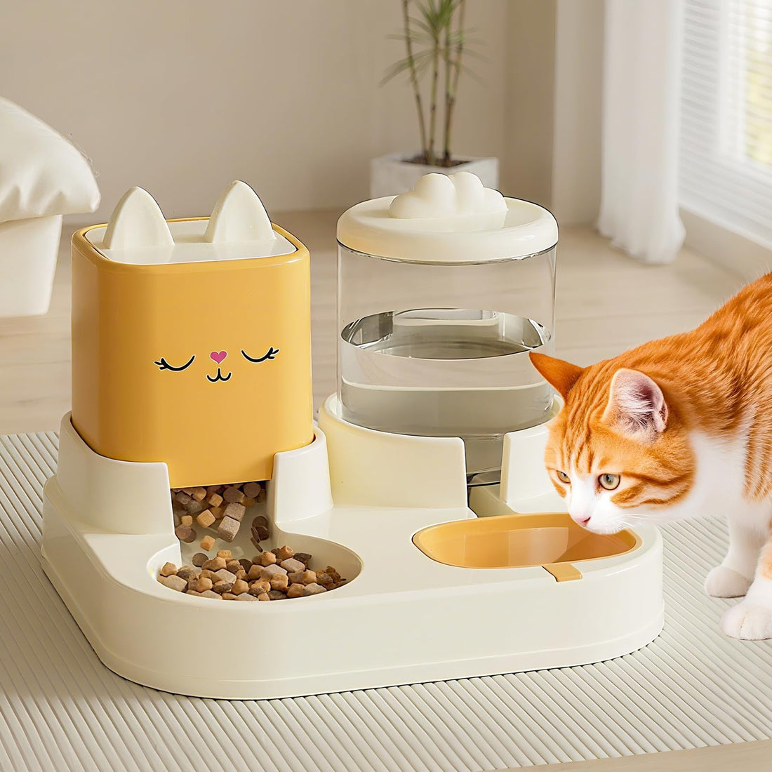 2-in-1 Automatic Cat Feeder and Water Dispenser, Dual 3L Pet Bowls with Removable Stainless Steel Bowls, Gravity Water System, Large Capacity No-Spill Pet Feeding Station