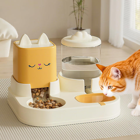 2-in-1 Automatic Cat Feeder and Water Dispenser, Dual 3L Pet Bowls with Removable Stainless Steel Bowls, Gravity Water System, Large Capacity No-Spill Pet Feeding Station