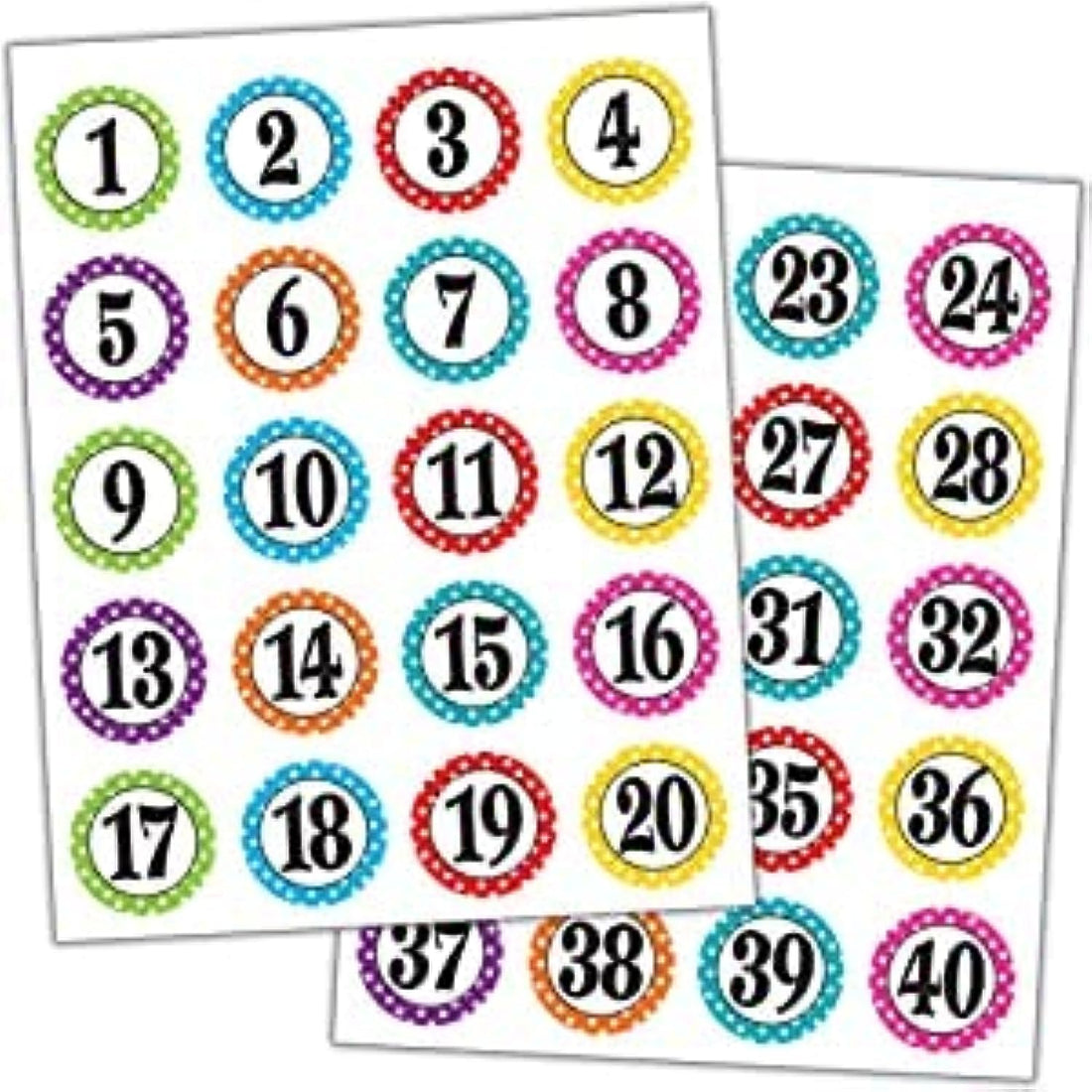 Teacher Resources Polka Dot Numbers Stickers Circle Sticker Labels - 40 Count (40 x Stickers) 40mm