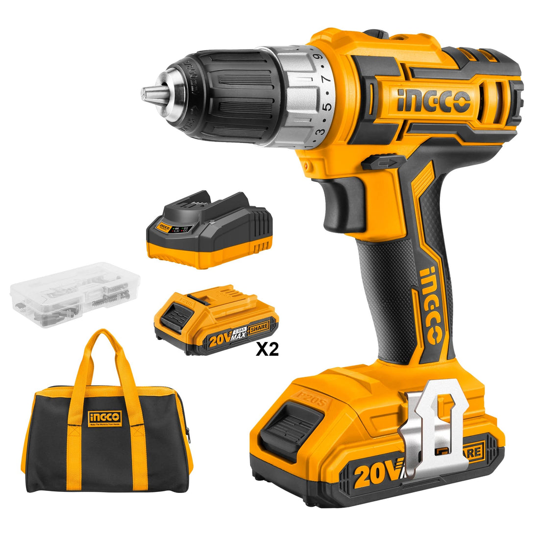 Ingco CDLI2002 20 Volt Lithium-Ion Cordless Drill Set