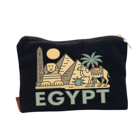 Egyptian Pharaonic Canvas Pouch, Makeup Bag & Accessories Organizer, Thick Cotton Fabric, Padded Interior, Gold Zipper, Single-Sided High-Quality Digital Print, 23 x 17 cm (Design -1)