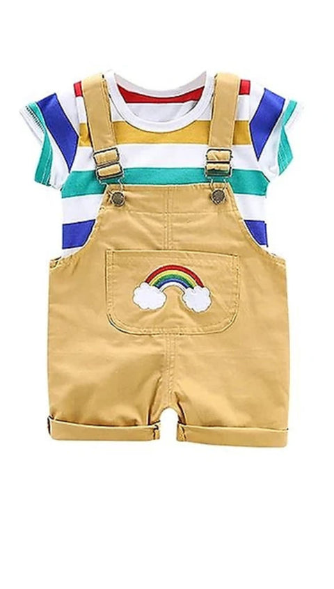 Mazaya Striped T-shirt with Jumpsuit Set for Boys - Rainbow Design, Available in Multiple Colors | Comfortable and Stylish Clothing for Kids