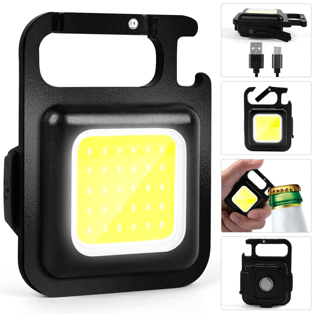 Portal LED Small Flashlight, 1000Lumens COB Small Flashlights Bright Rechargeable COB Keychain Work Light,4 Light Modes Portable Pocket Light with Folding Bracket Magnet for Walking RV Camping (1Pack)