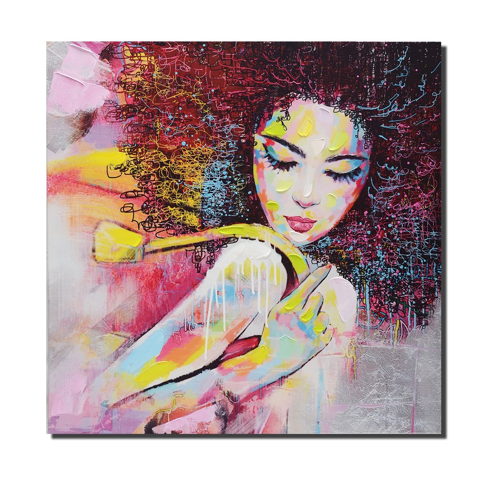 Pinetree Art African American Black Art Canvas Wall Art, Original Designed Pop Graffiti Style Canvas Oil Painting on Poster Print Without Frame(16 x 20 inch, D)