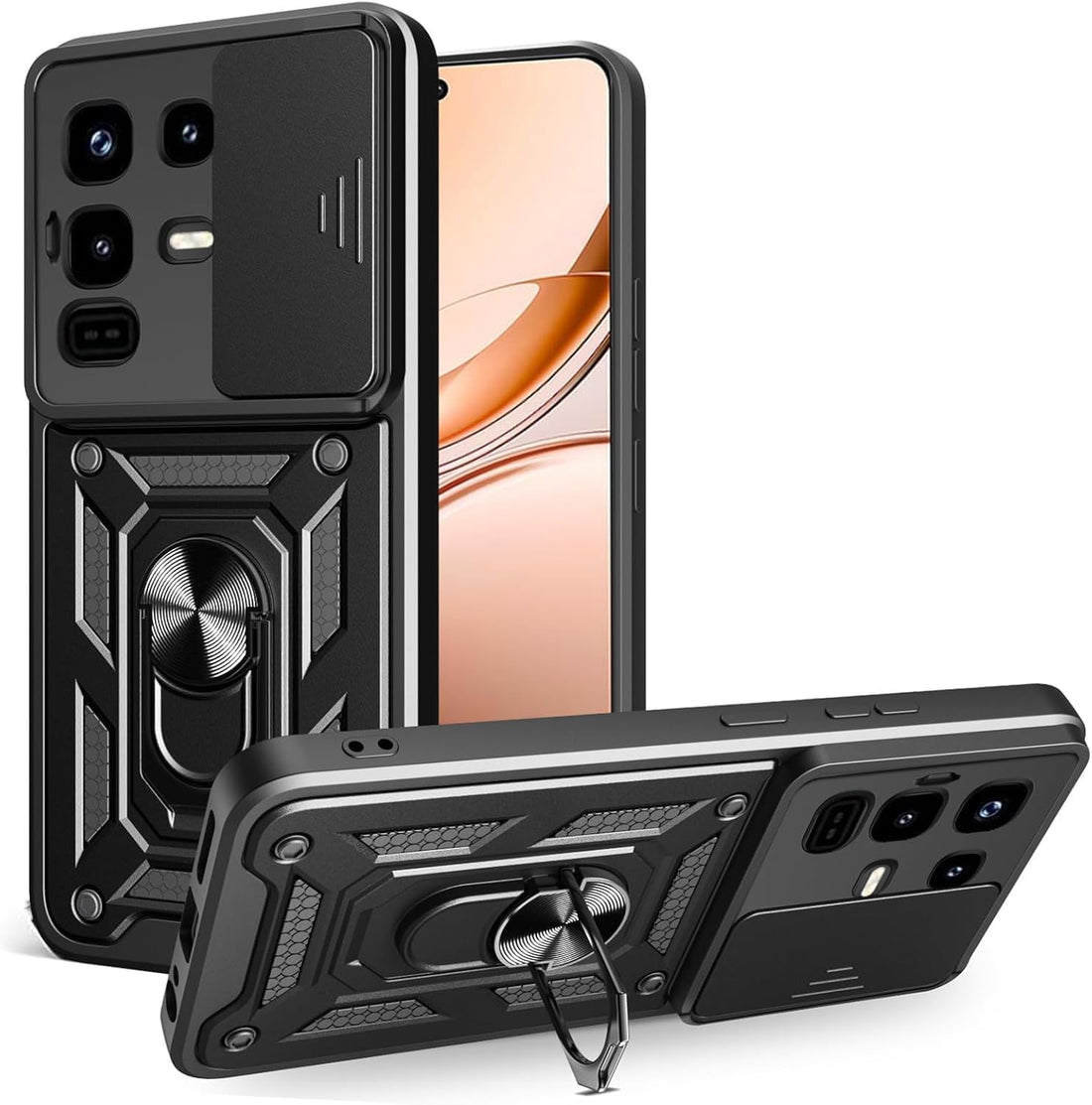 Grabist case Compatible with Infinix Note 50 Pro Plus, Premium Protection Back Case with Camera Slide Cover Built-in Ring Stand Shockproof Case For Infinix Note 50 Pro+ (black)
