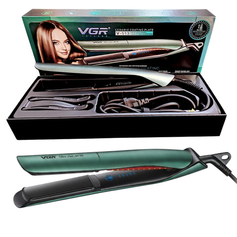VGR V-513 Professional Hair Straightener, Ceramic Coated Plates, 5 Temperature Settings, 150°C-243°C, 1-Hour Auto-Off, Fast Heat (Green)