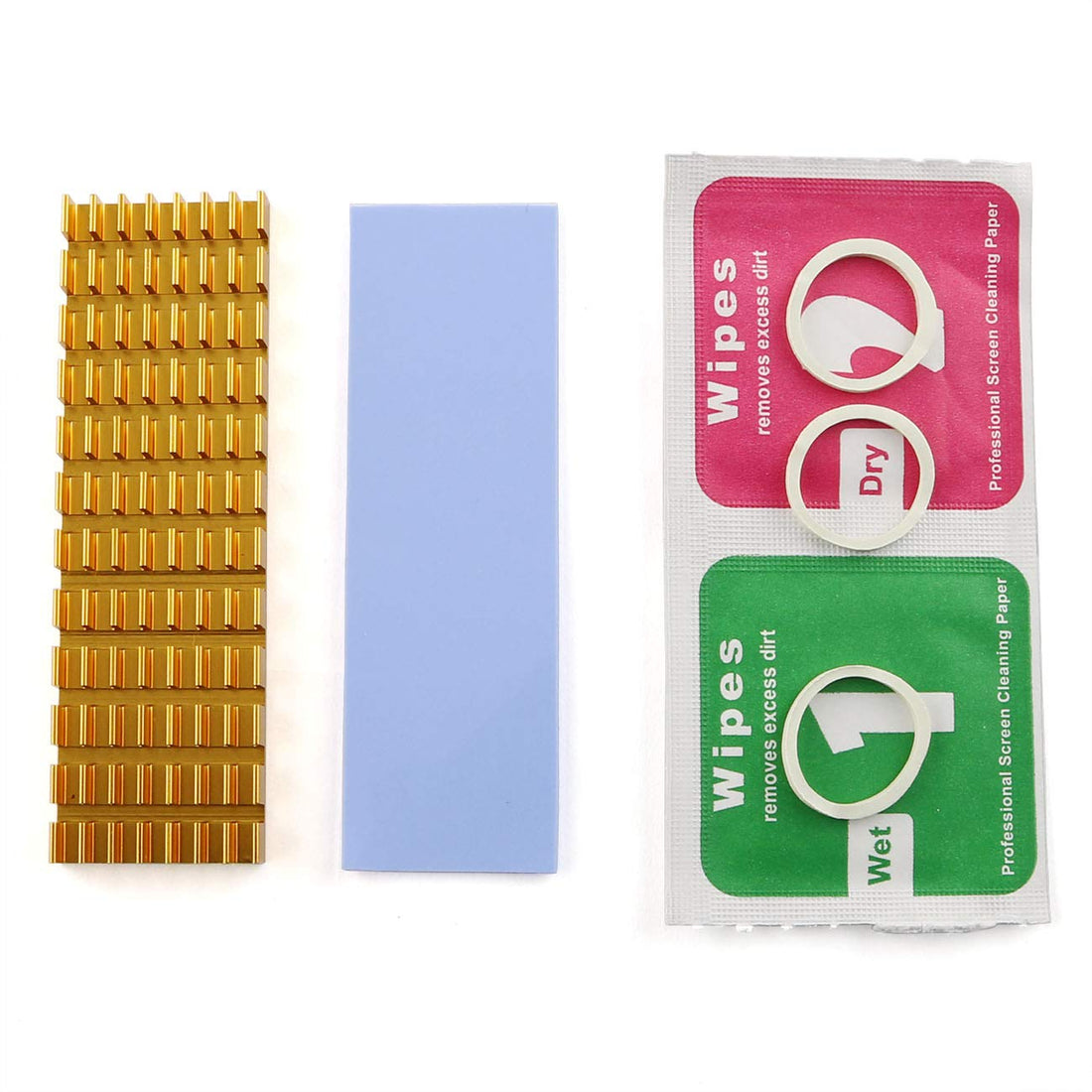 E-outstanding Heatsink 2 Sets 70x22x6mm Gold Aluminum Alloy Cooling Cooler Heat Sink with Silicone Thermal Pad and Wet/Dry Cleaning Bag for PCIe NVMe M.2 2280 SSD