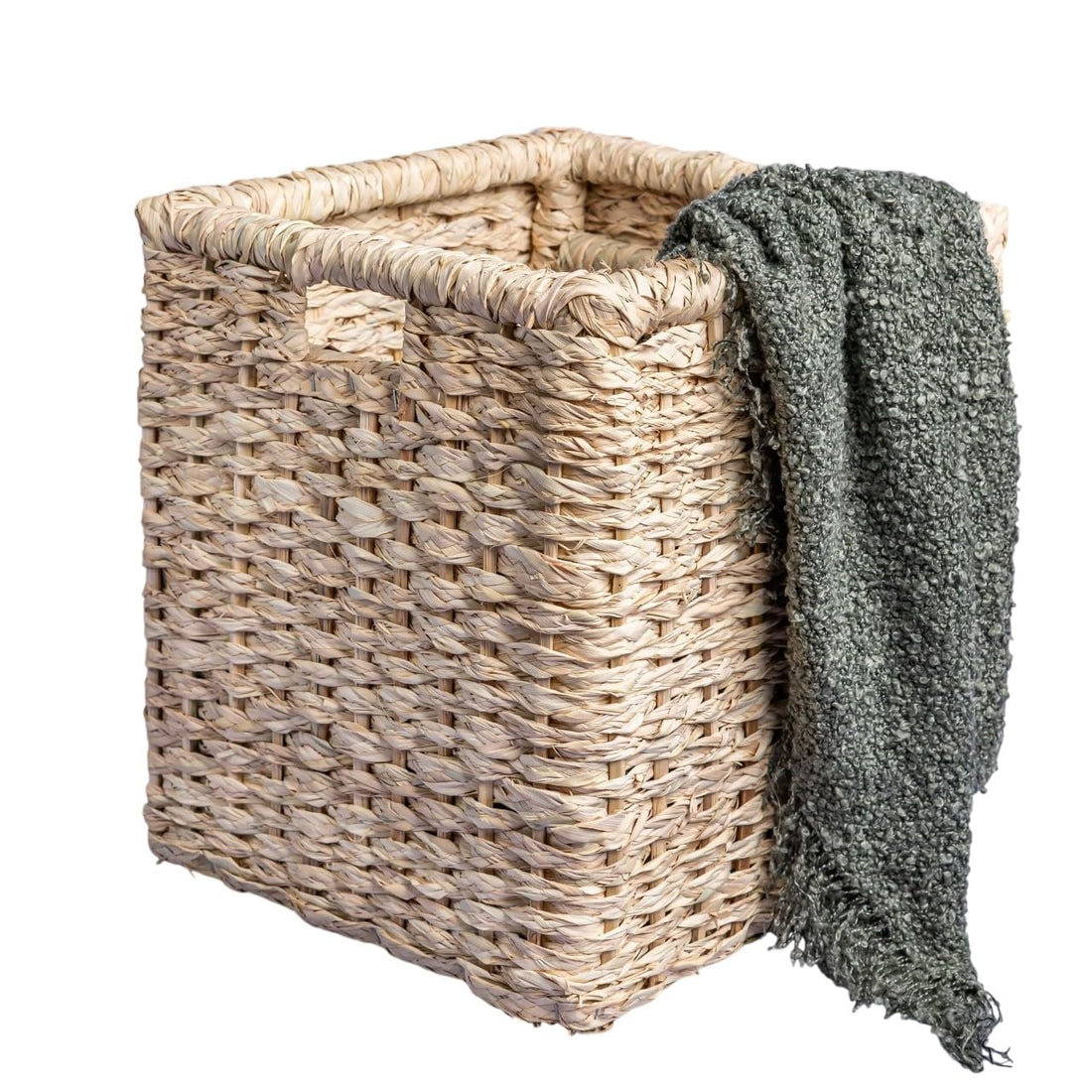 HomePro Palm Storage Box – Beige Handwoven Palm Leaf Storage Bin, Modern Decorative & Functional Organizer for Blankets, Books & Household Items