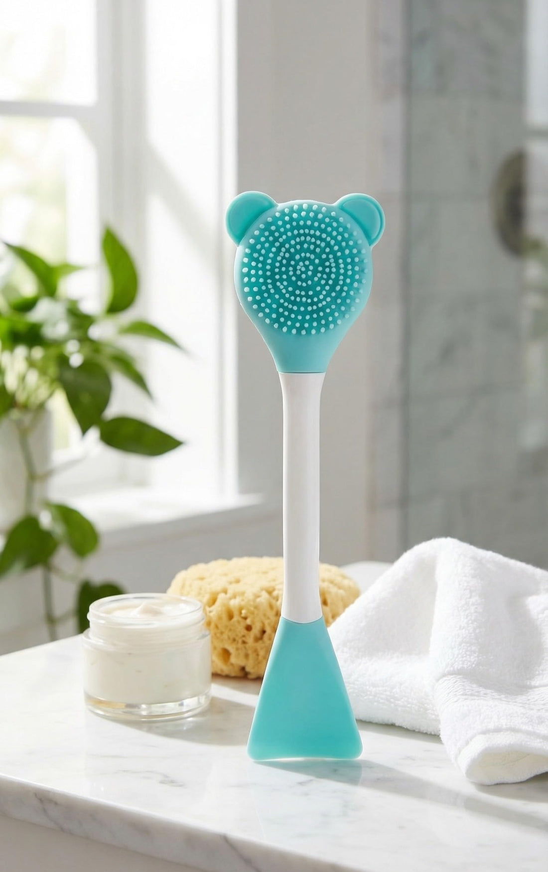 Nopatia Double Bear Head Silicone Facial Cleansing Brush Exfoliating Blackhead Remover Skin Care Tool for Deep Cleansing Massage, Suitable for All Skin Types