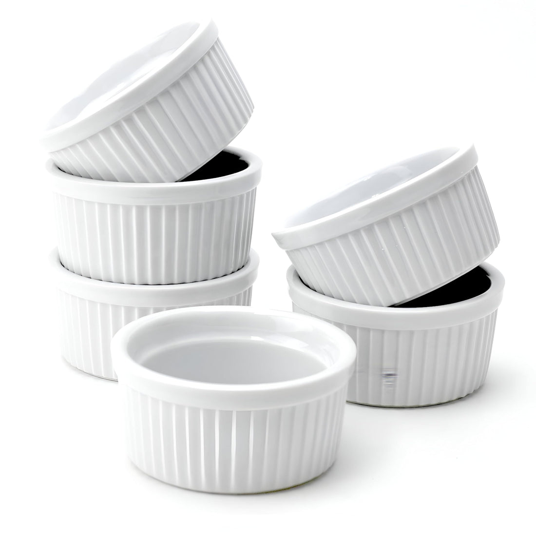 Elegant Oven Dishes - 6 Pack 8 oz Porcelain Ramekins, Perfect for Baking Creme Brulee and Souffle, Elegant and Practical