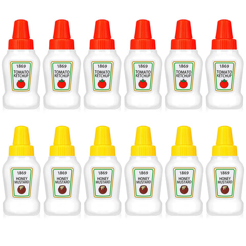 12 Pcs 25 ml Mini Condiment Bottles Mini Ketchup Bottle Reusable Condiment Bottles for Sauces Portable Plastic Sauce Container for Bento Box Syrup Salad Honey (Orange, Yellow, Tomato and Honey Style)