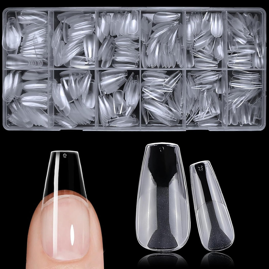 Short Coffin Nail Tips, 600Pcs 12 Sizes Full Cover Pre Shaped Nails, Acrylic Half Matte Short Gel Nail Tips for Home DIY Extensions Nail Salon Gelly Tips