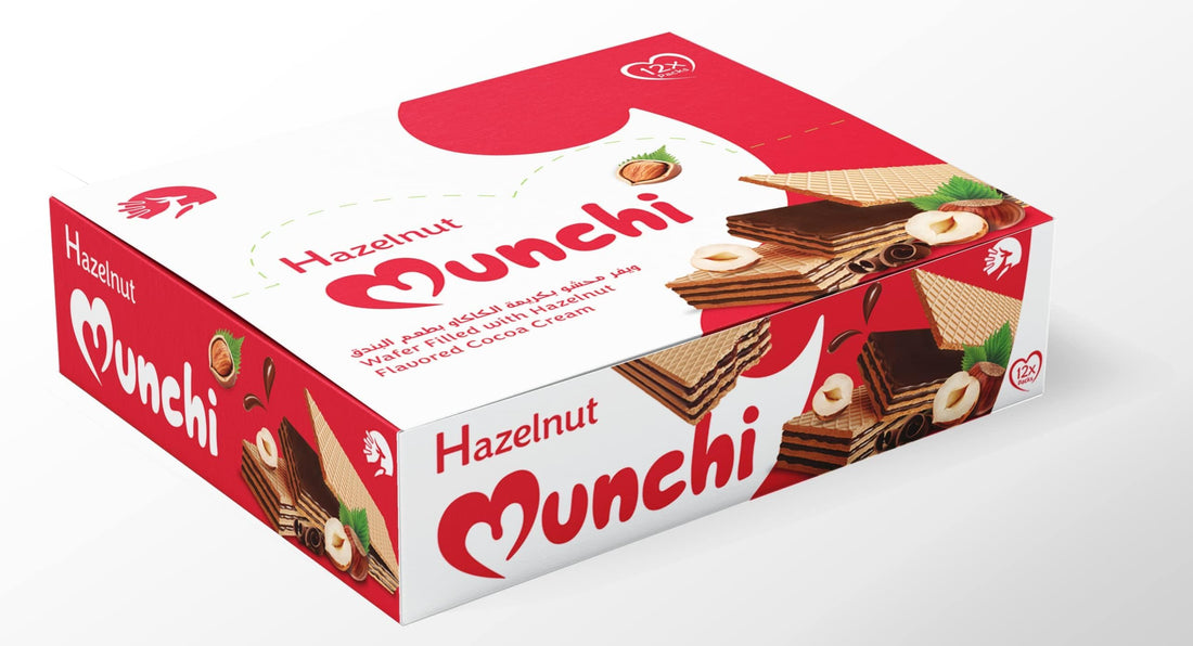 Biscuits - Wafer Filled with Cream - Cocoa and Hazelnut Flavor - M Corona Munchi -Pack of -12 Baku
