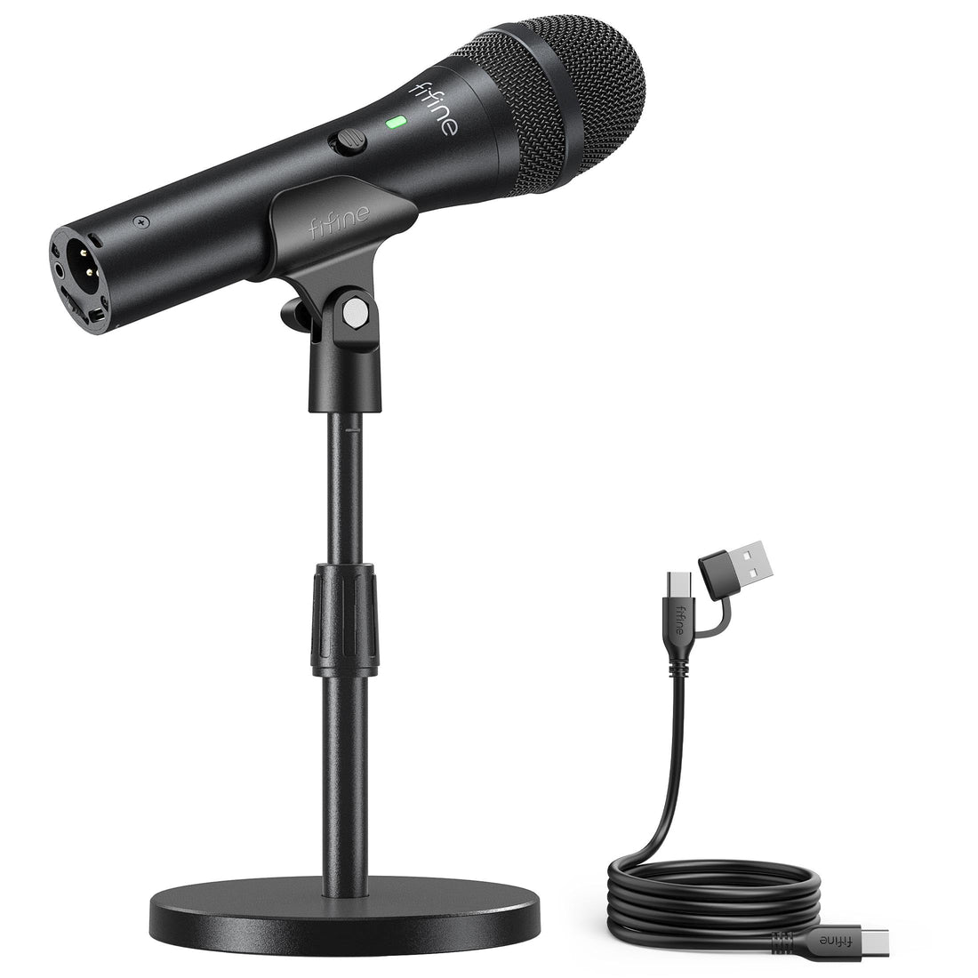 FIFNE USB/XLR Dynamic Microphone for Podcast Recording, Studio Handheld Mic with Desktop Stand for Vocal, Voice Over, Streaming, Black-AmpliTank TANK2