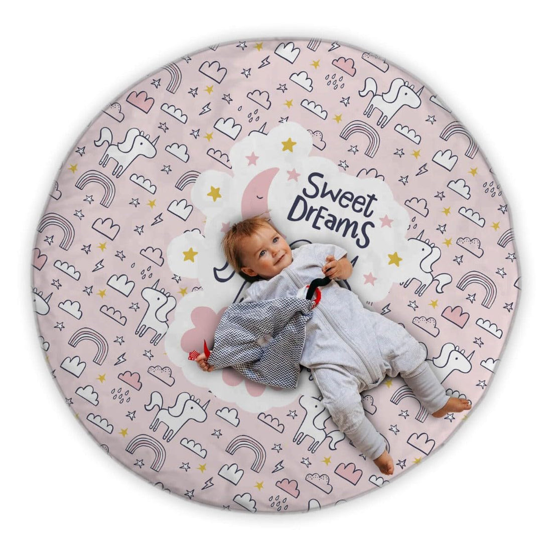 mamas gift Unicorn Sweet Dreams Baby Play Mat - 55" Large Soft Cotton Canvas Mat for Crawling, Tummy Time, Playtime - Skin-Friendly Nursery Rug, Machine Washable