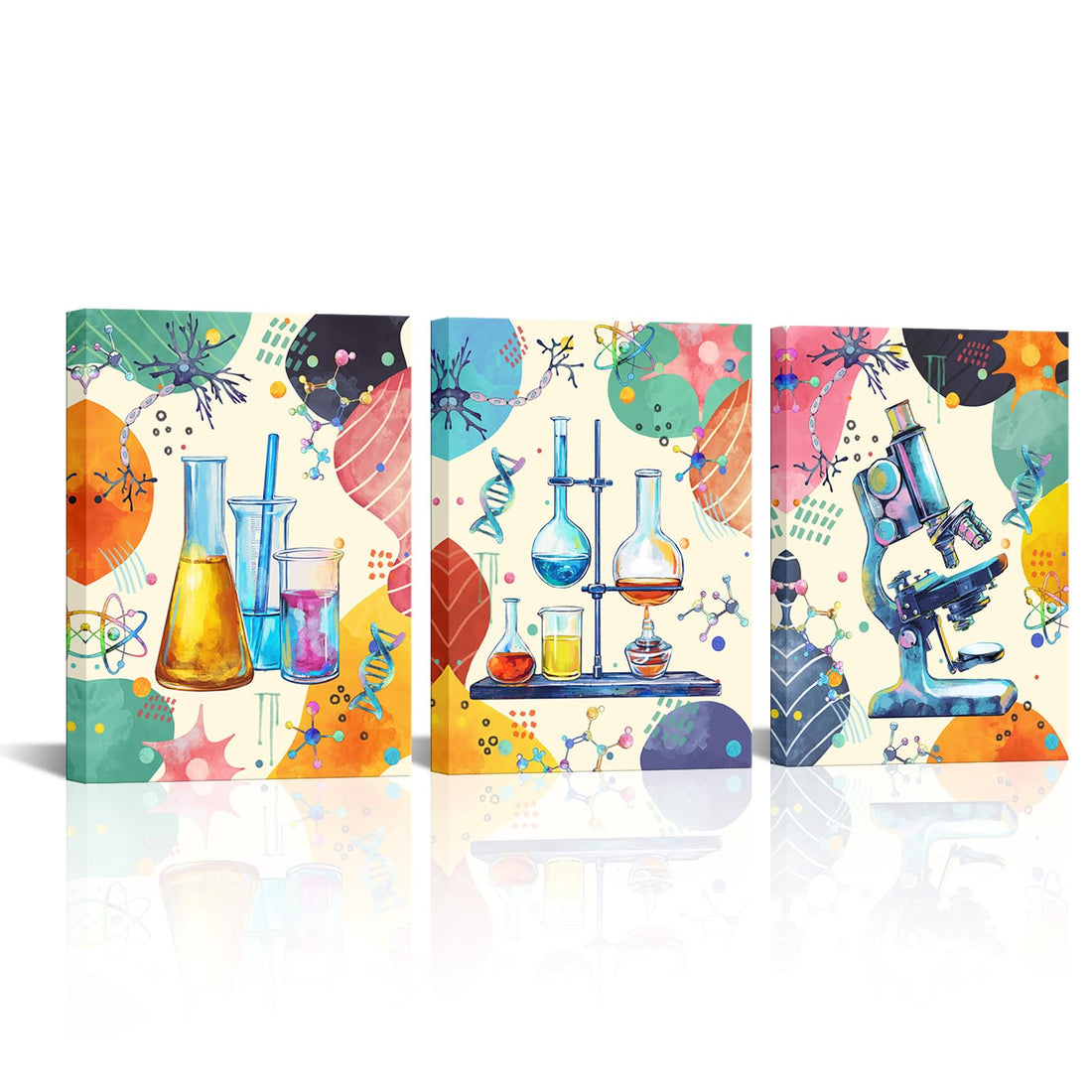 Biuteawal 3 Piece Chemistry Wall Art Science Explore Posters Picture Print for Classroom Funny Physics Painting Canvas Framed for Laboratory Lab Library Kids Room Decor