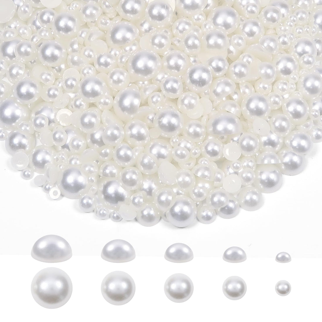 TOAOB THE ONE AND ONLY BABY 1000pcs Flat Back Pearls Nail Pearls Beads Half Round Pearl Glossy Beads White Mixed Sizes 4mm 6mm 8mm 10mm 12mm for DIY Crafts Wedding Dress Phone Case
