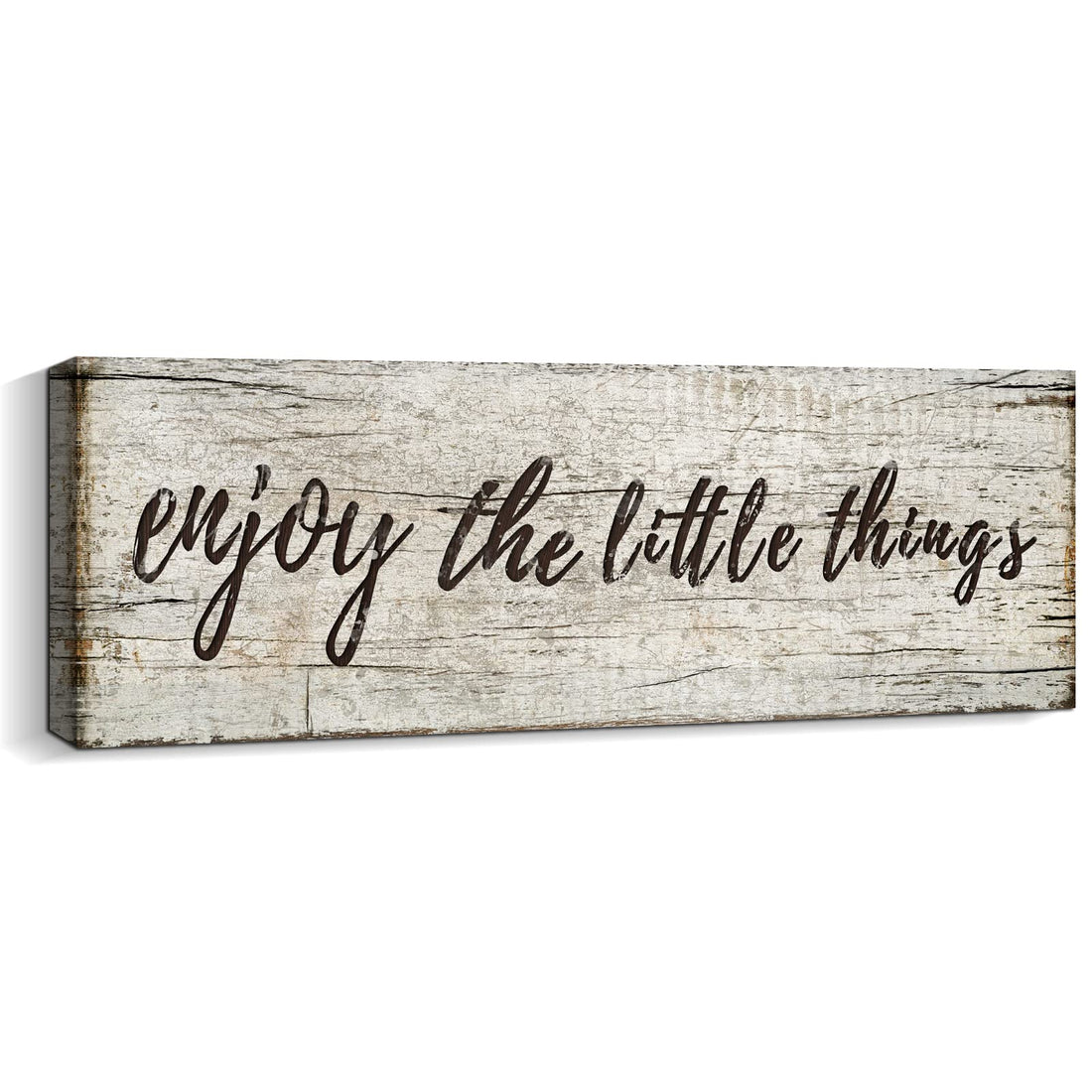 Purple Verbena Art Quotes Wall Decor Enjoy the Little Things Sign Family Wall Signs Canvas Prints Rustic Wooden Wall Wood Pictures for Living Room Bedroom Office Home Decor, 6 X 17 Inch Framed