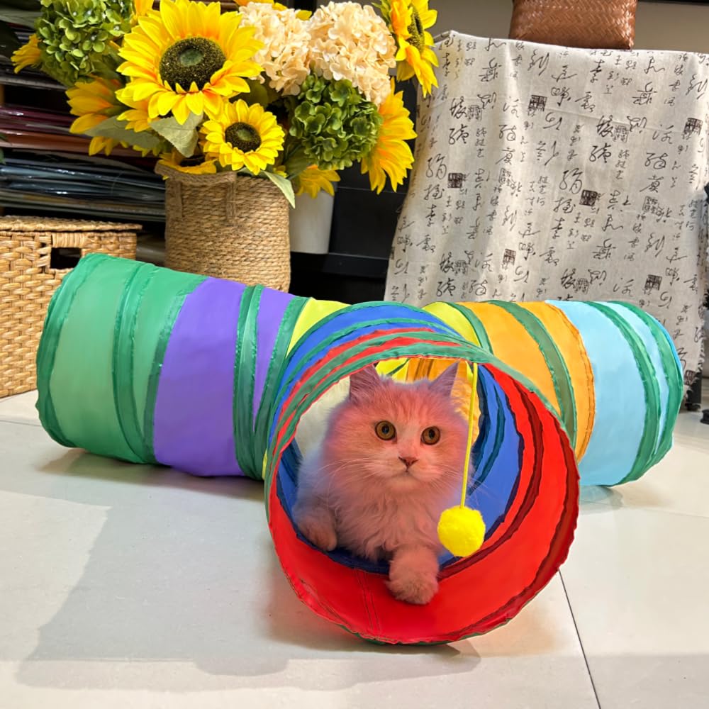 Cat Tunnel, Cat Tunnels Tubes Toys for Indoor Cats, 3 Way Collapsible Cat Play Tunnel, Interactive Toy Maze Cat House for Cats, Puppy, Kitty, Kitten, Rabbit,Small Dog, Chicken (Multicolor)